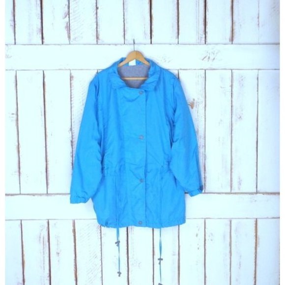 90s vintage light blue long sporty drawstring jacket fleece lined utility jacket - Picture 1 of 8